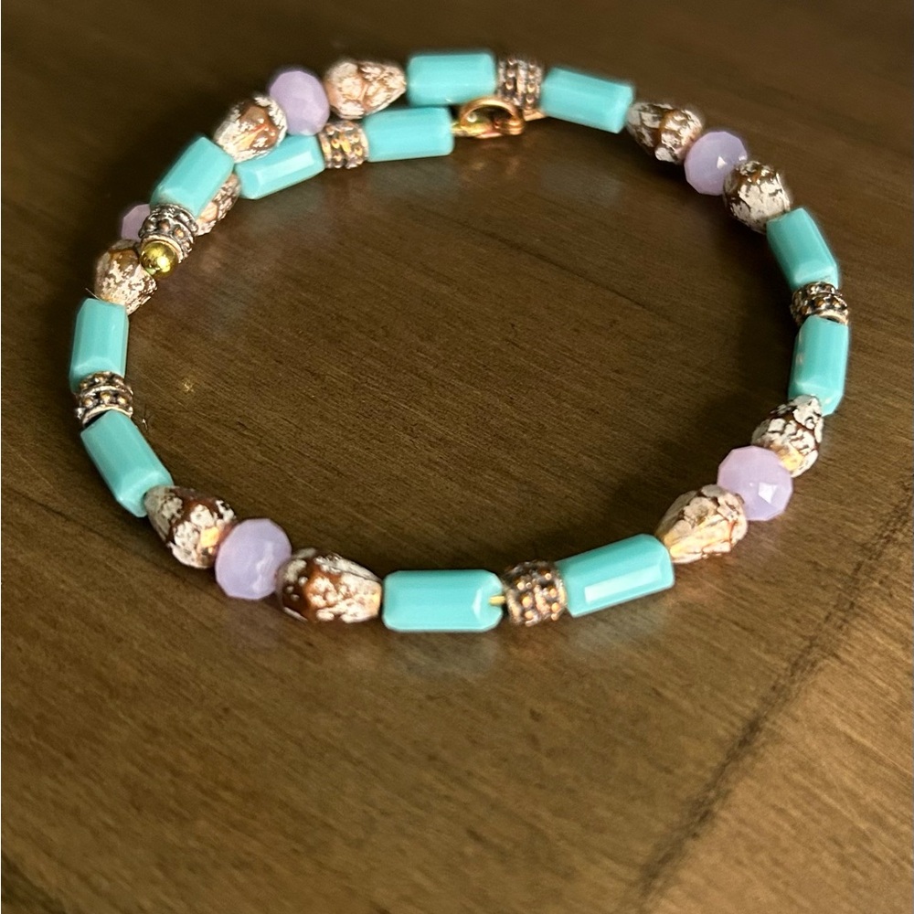 Alex and Ani  Turquoise and Pink Beaded Wrap Bracelet